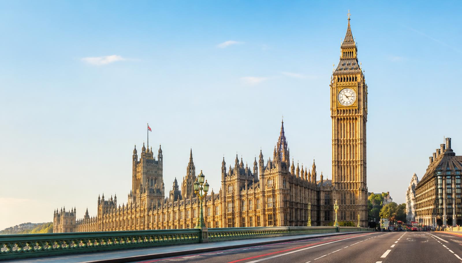 Big Ben and the Houses of Parliament seen from Westminster Bridge in London